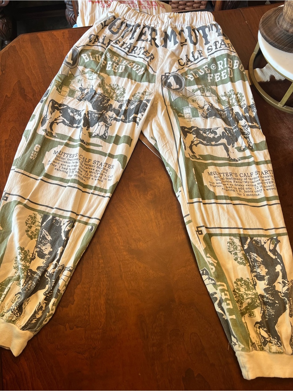 Jaded Gypsy Graphic Jogger Pants in Cream and Olive